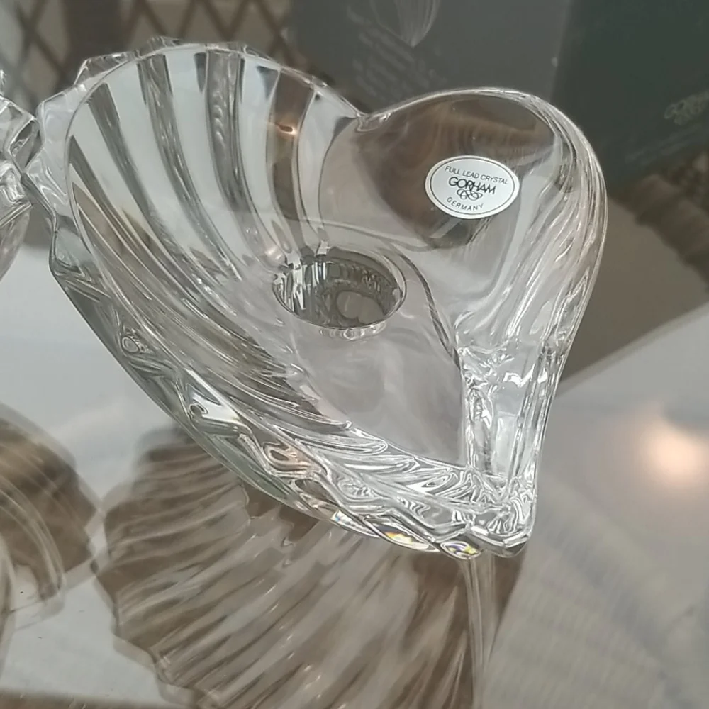 Gorham heart crystal candle holders, pair